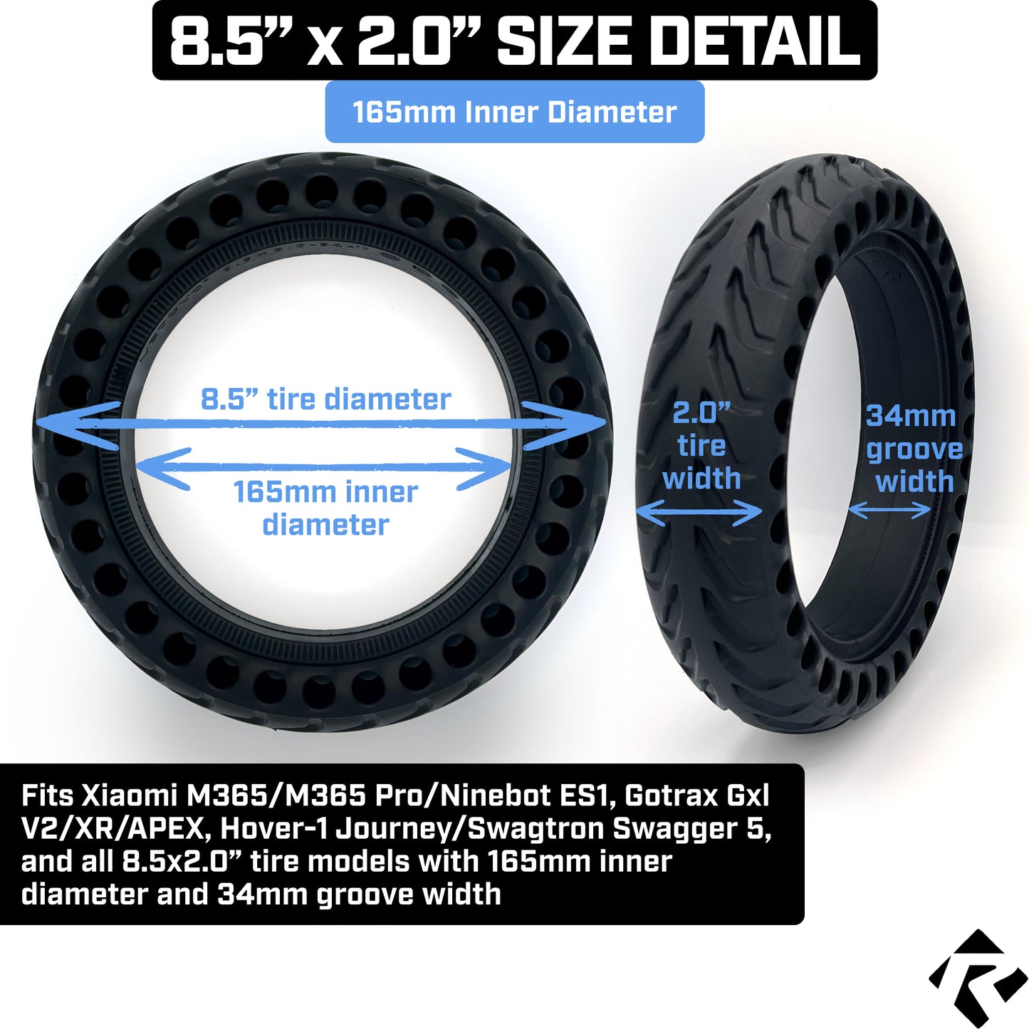 Revere Scooter Tires – 8.5" x 2.0" – 165mm Inner Diameter