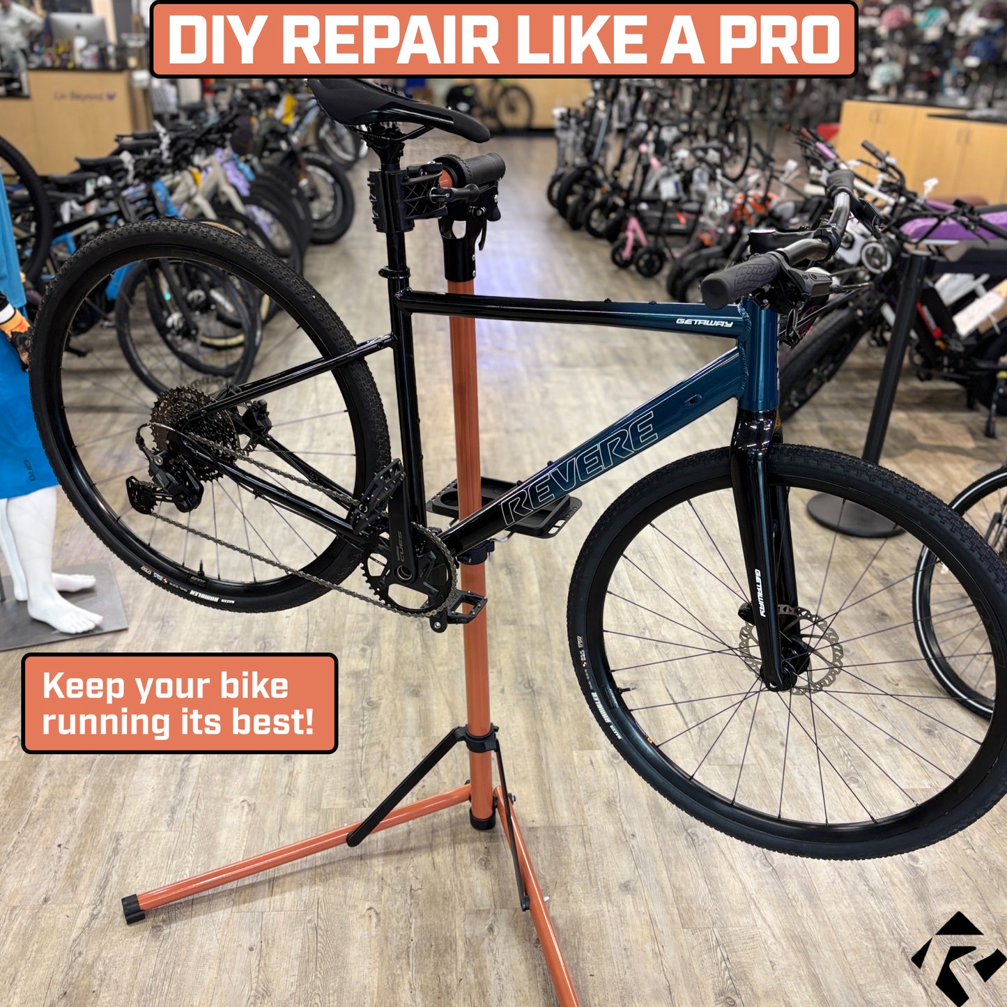 Revere Bike Repair Stand with Storage Bag - Orange