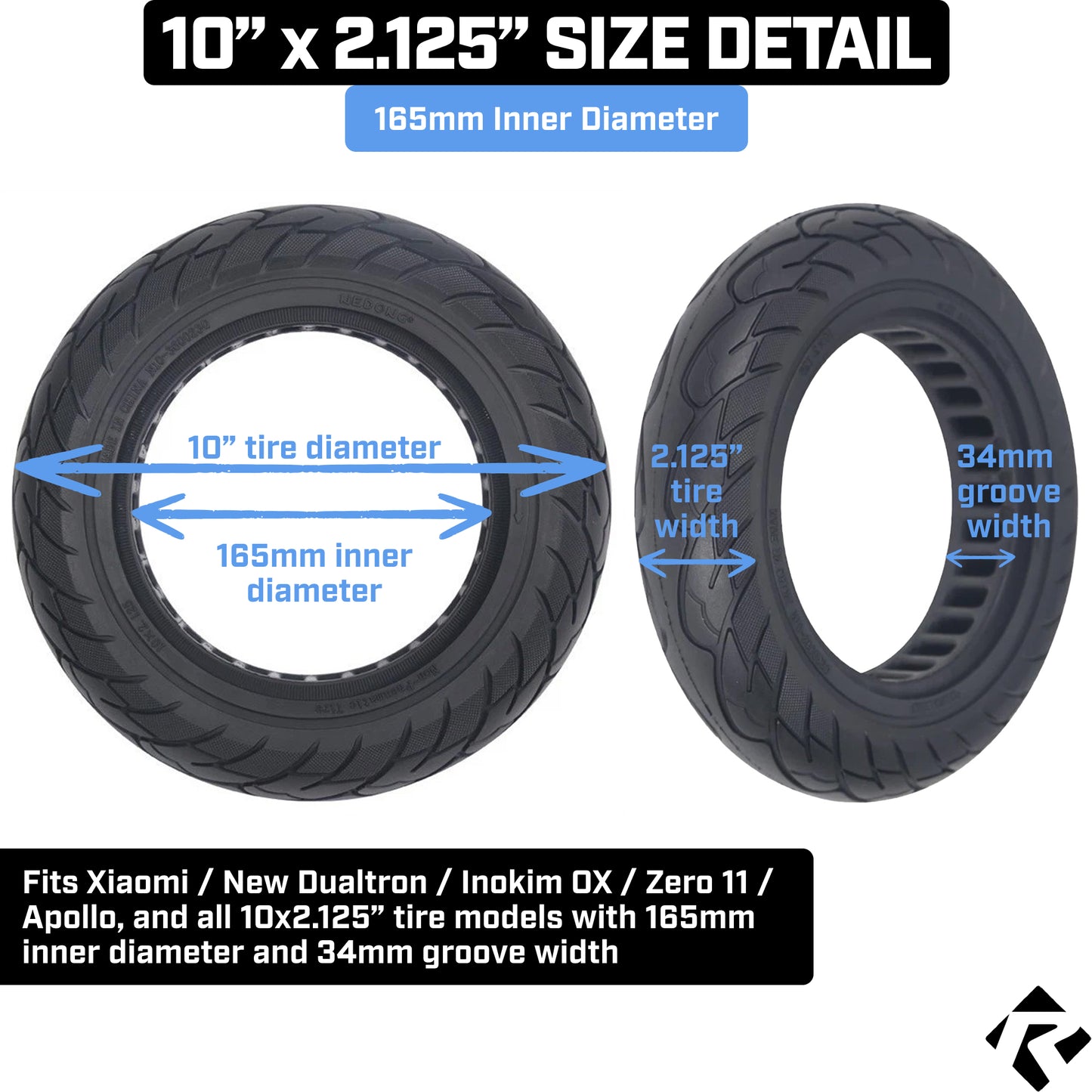 Revere Scooter Tires – 10.0" x 2.125" – 165mm Inner Diameter