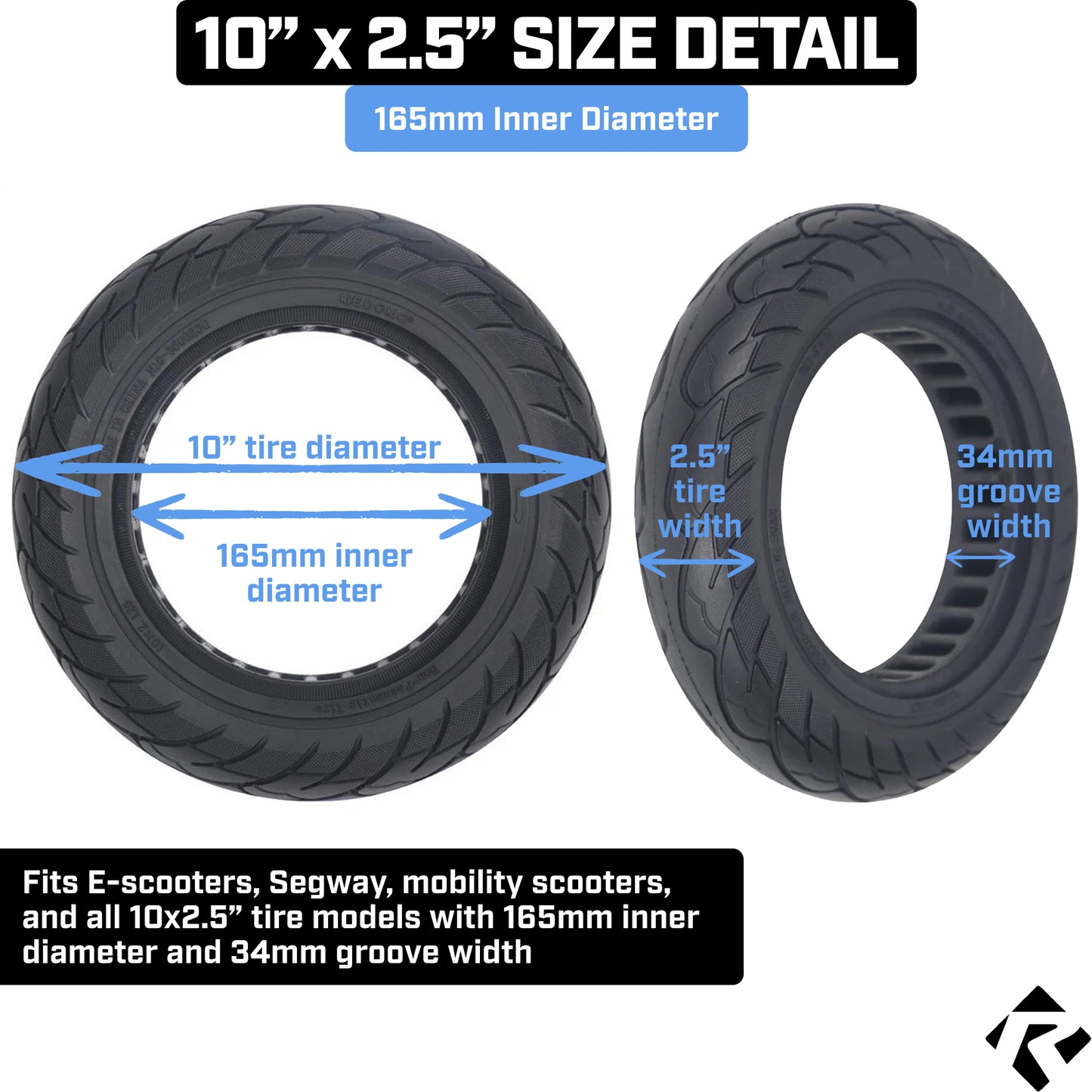 Revere Scooter Tires – 10.0" x 2.5" – 165mm Inner Diameter