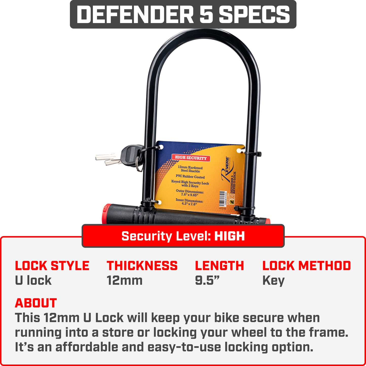 Revere Defender 5 Keyed U Lock