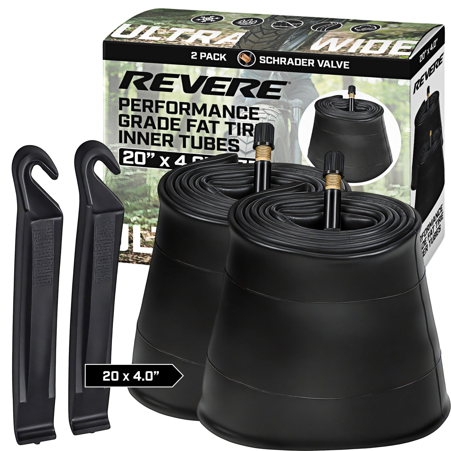 Revere Fat E-Bike Performance Tubes – 20"x4.0" – 2 Tubes + 2 Tire Levers