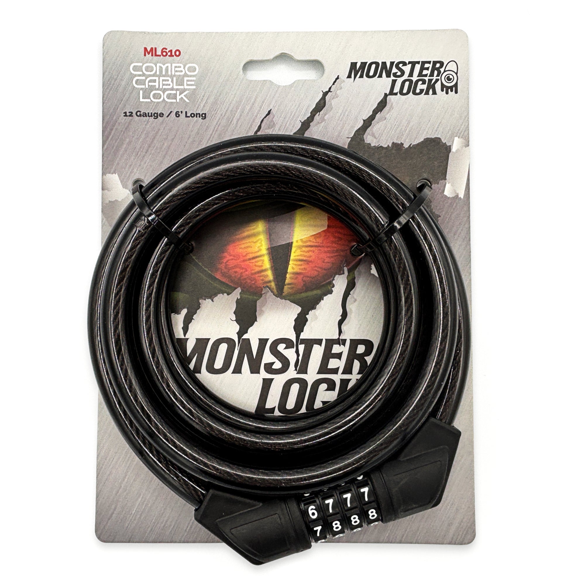 MONSTER LOCK 6 ft Combination Cable Lock – 13mm Braided Steel (ML610 ...