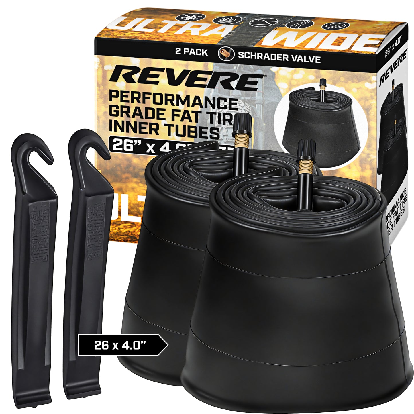 Revere Fat E-Bike Performance Tubes – 26"x4.0" – 2 Tubes + 2 Tire Levers
