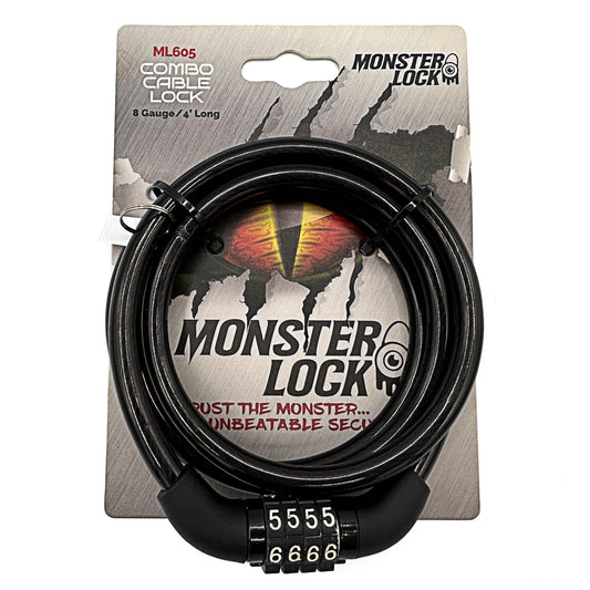 MONSTER LOCK 4 ft Combination Cable Lock – 5/16" (8mm) Braided Steel (ML605)