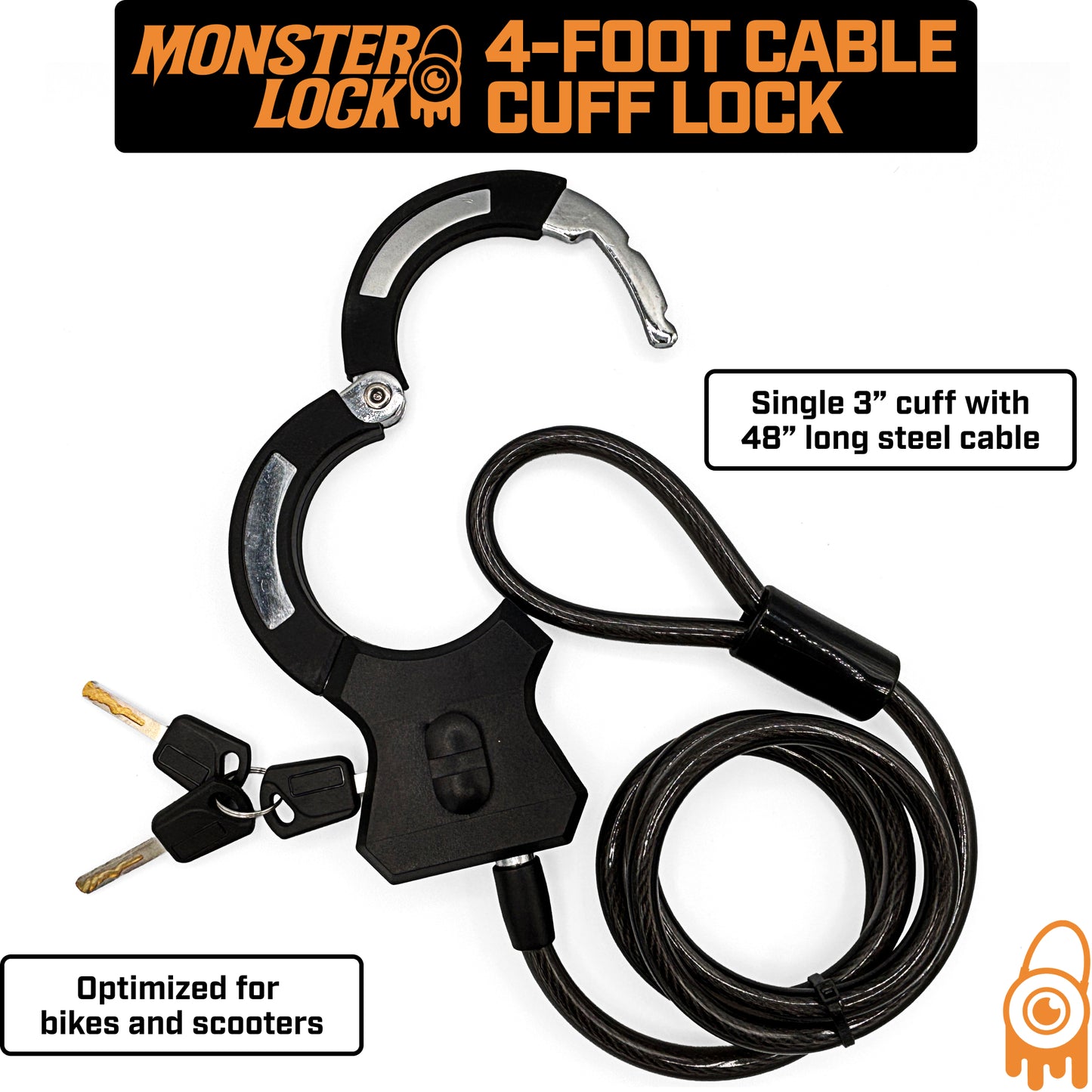 MONSTER LOCK Heavy-Duty Bike & Scooter Cable Cuff Lock w/Mounting Bracket (ML701)