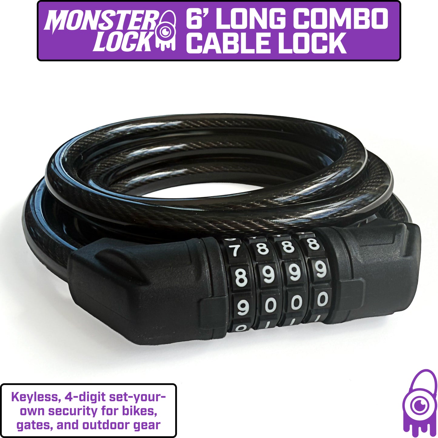 MONSTER LOCK 6 ft Combination Cable Lock – 13mm Braided Steel (ML610)