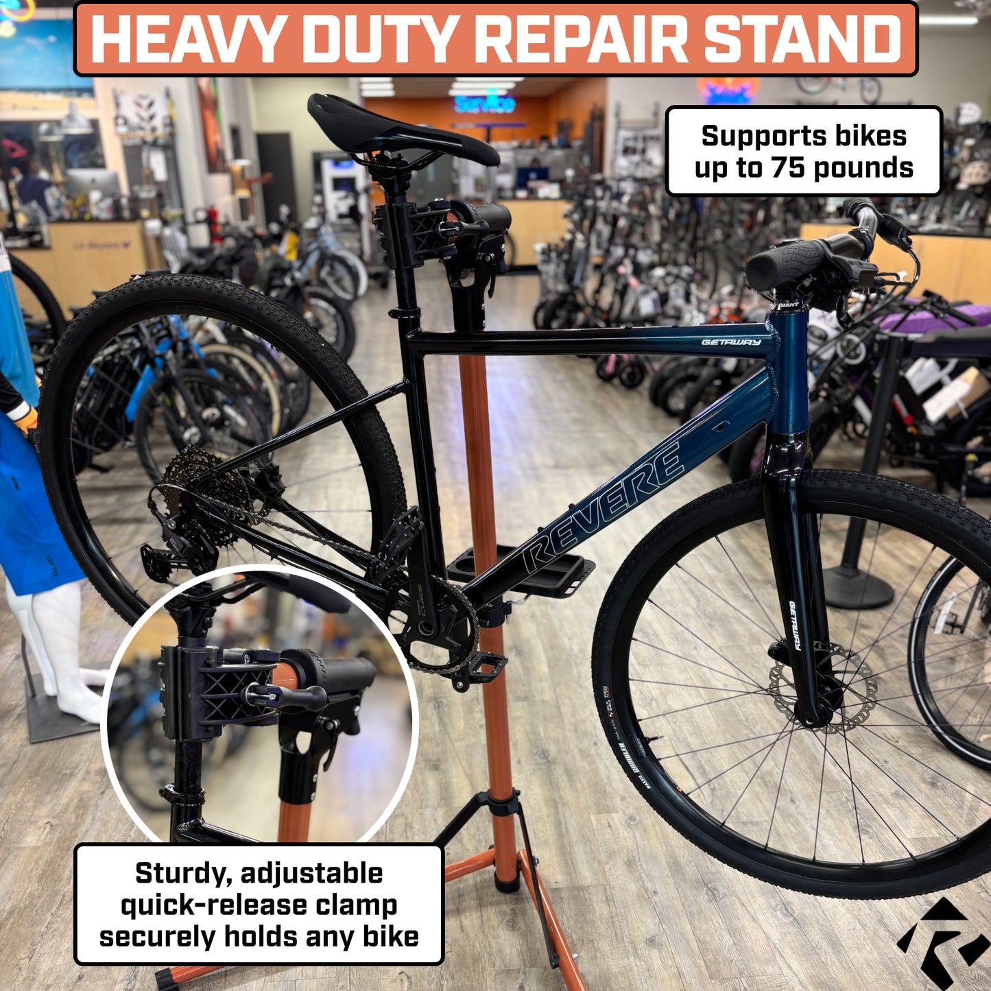 Revere Bike Repair Stand with Storage Bag - Orange