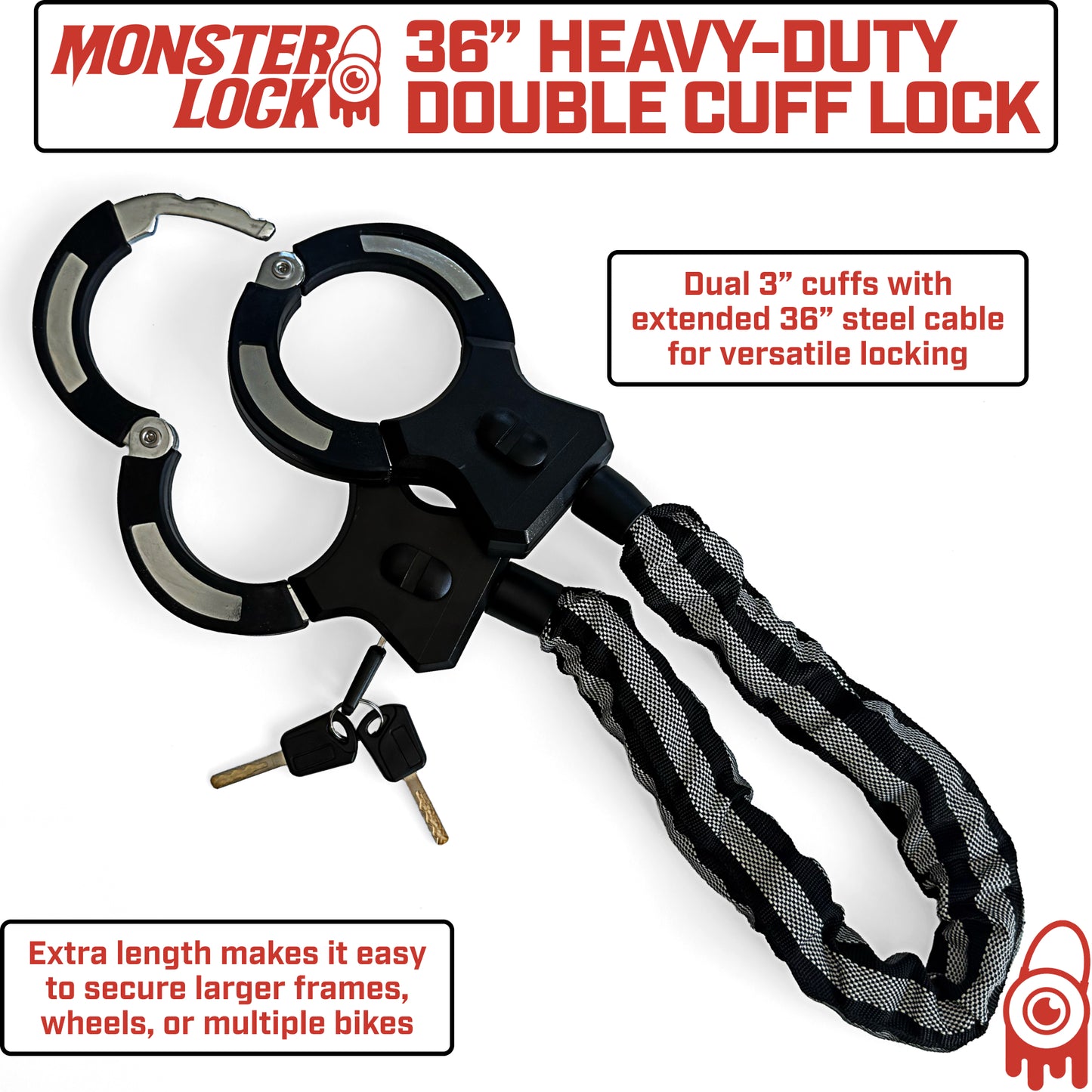 MONSTER LOCK Heavy-Duty Sleeved-Chain Lock w/ Dual 3" Cuffs (ML901)