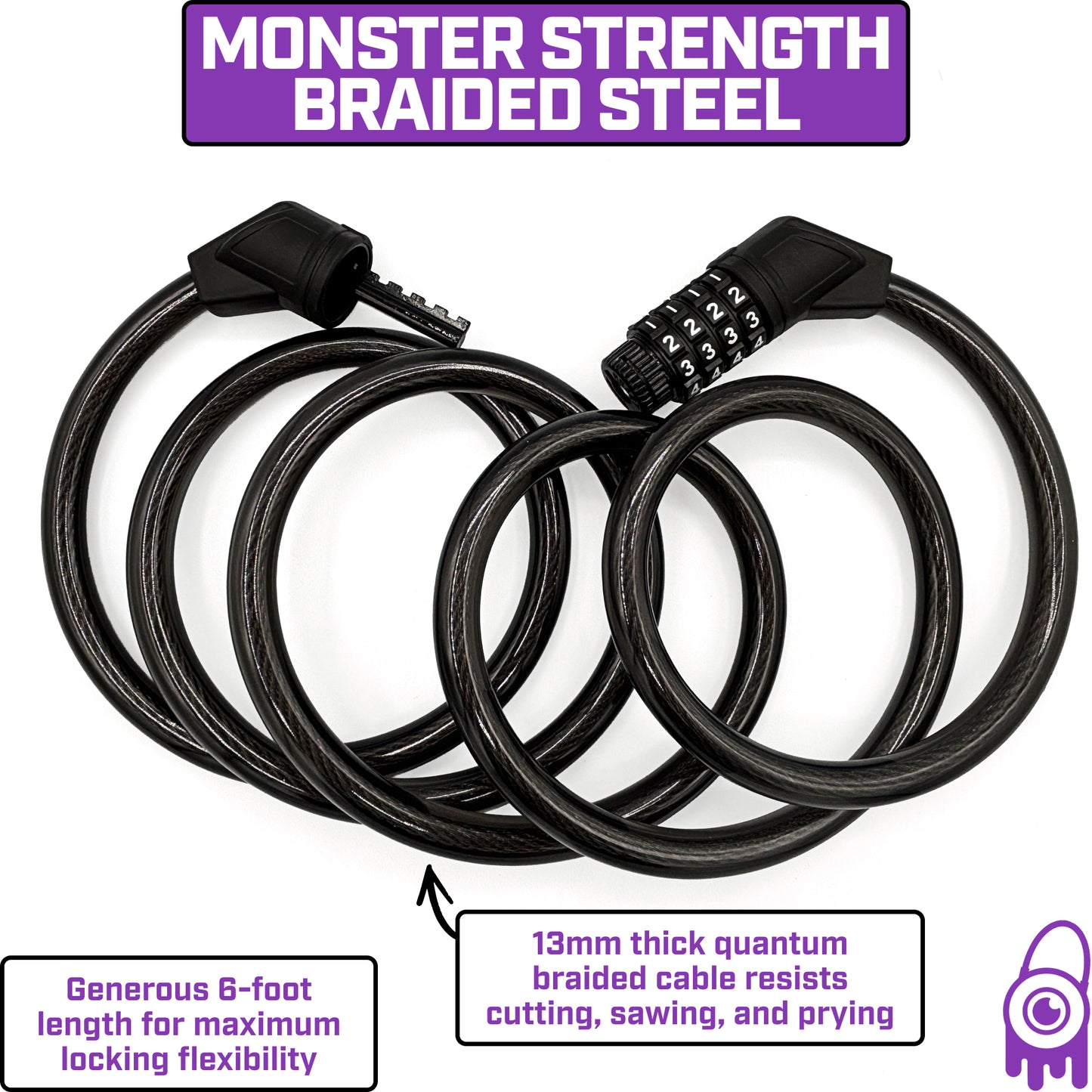 MONSTER LOCK 6 ft Combination Cable Lock – 13mm Braided Steel (ML610)
