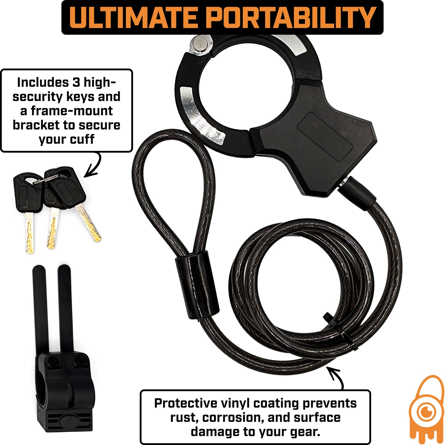 MONSTER LOCK Heavy-Duty Bike & Scooter Cable Cuff Lock w/Mounting Bracket (ML701)