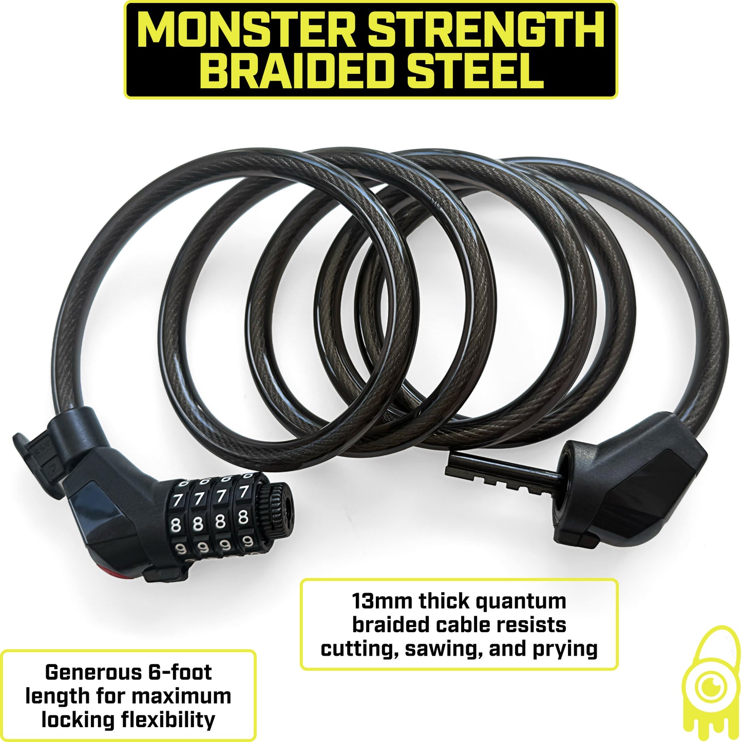 Monster Lock 6-Foot x 12-Gauge Combination Cable Lock with Built-in LED (ML603)