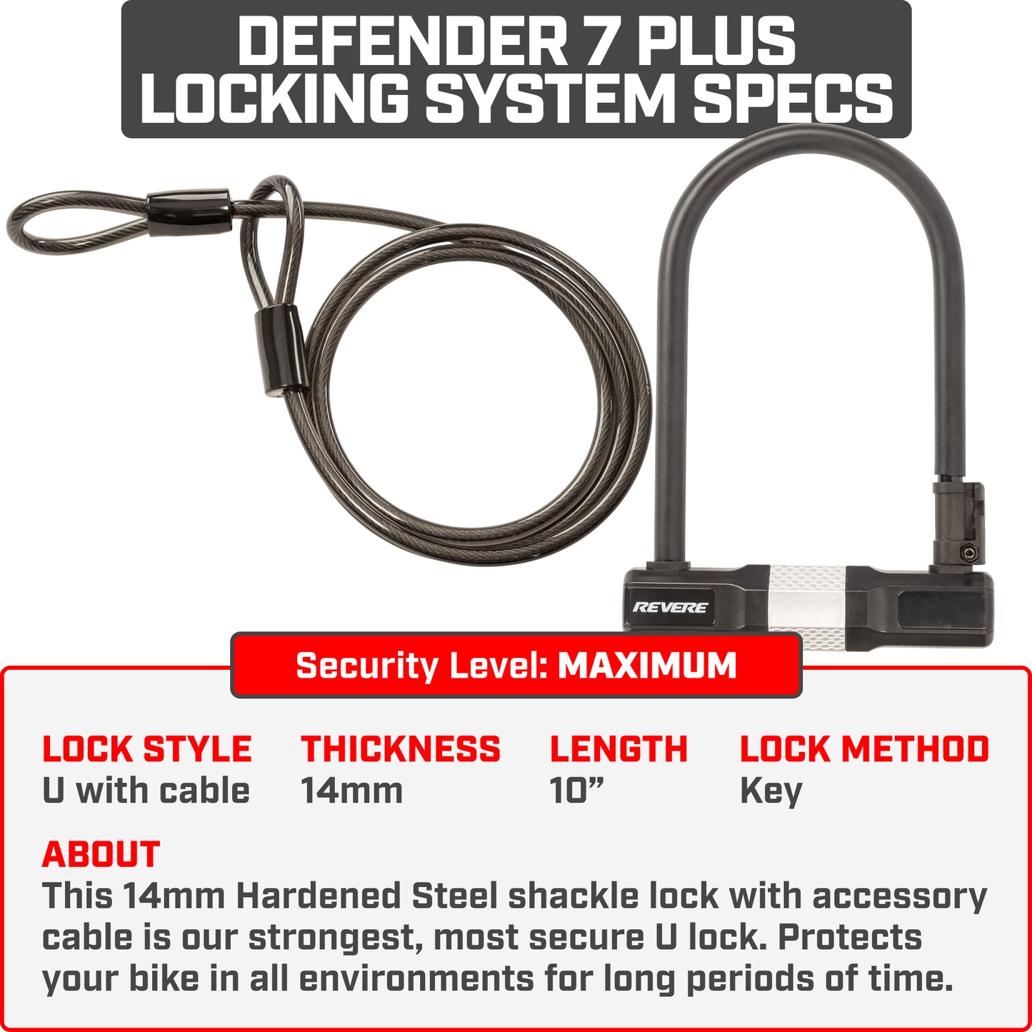 Revere Defender 7 Plus Keyed U Lock System