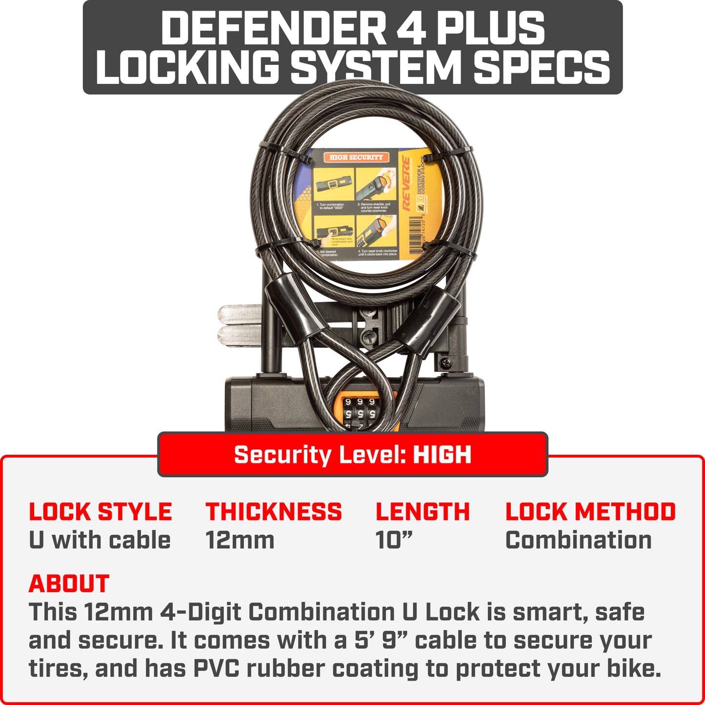 Revere Defender 4 Plus Combination U Lock System