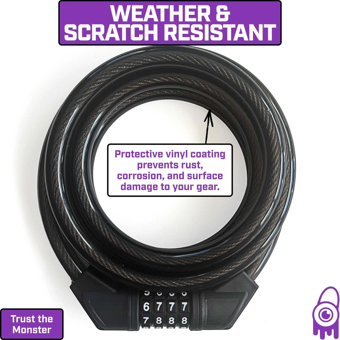 MONSTER LOCK 6 ft Combination Cable Lock – 13mm Braided Steel (ML610)