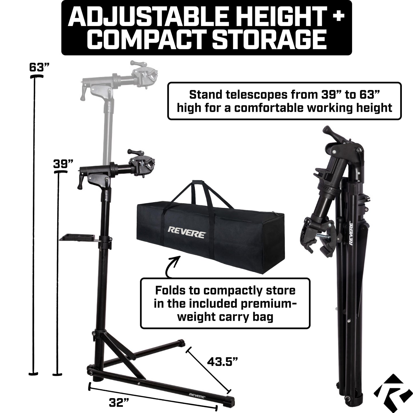 Revere Bike Repair Stand with Storage Bag - Black