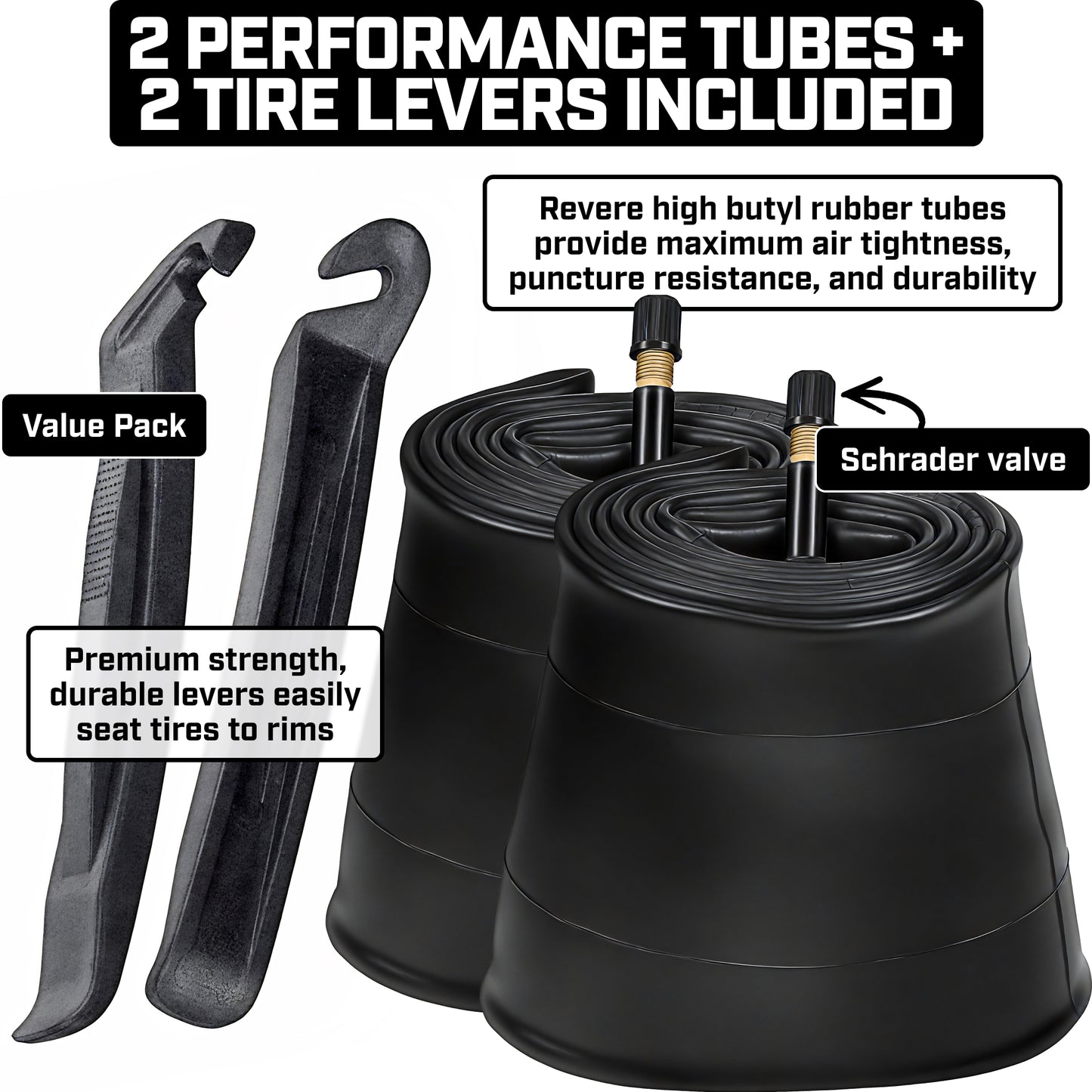 Revere Fat E-Bike Performance Tubes – 26"x4.0" – 2 Tubes + 2 Tire Levers