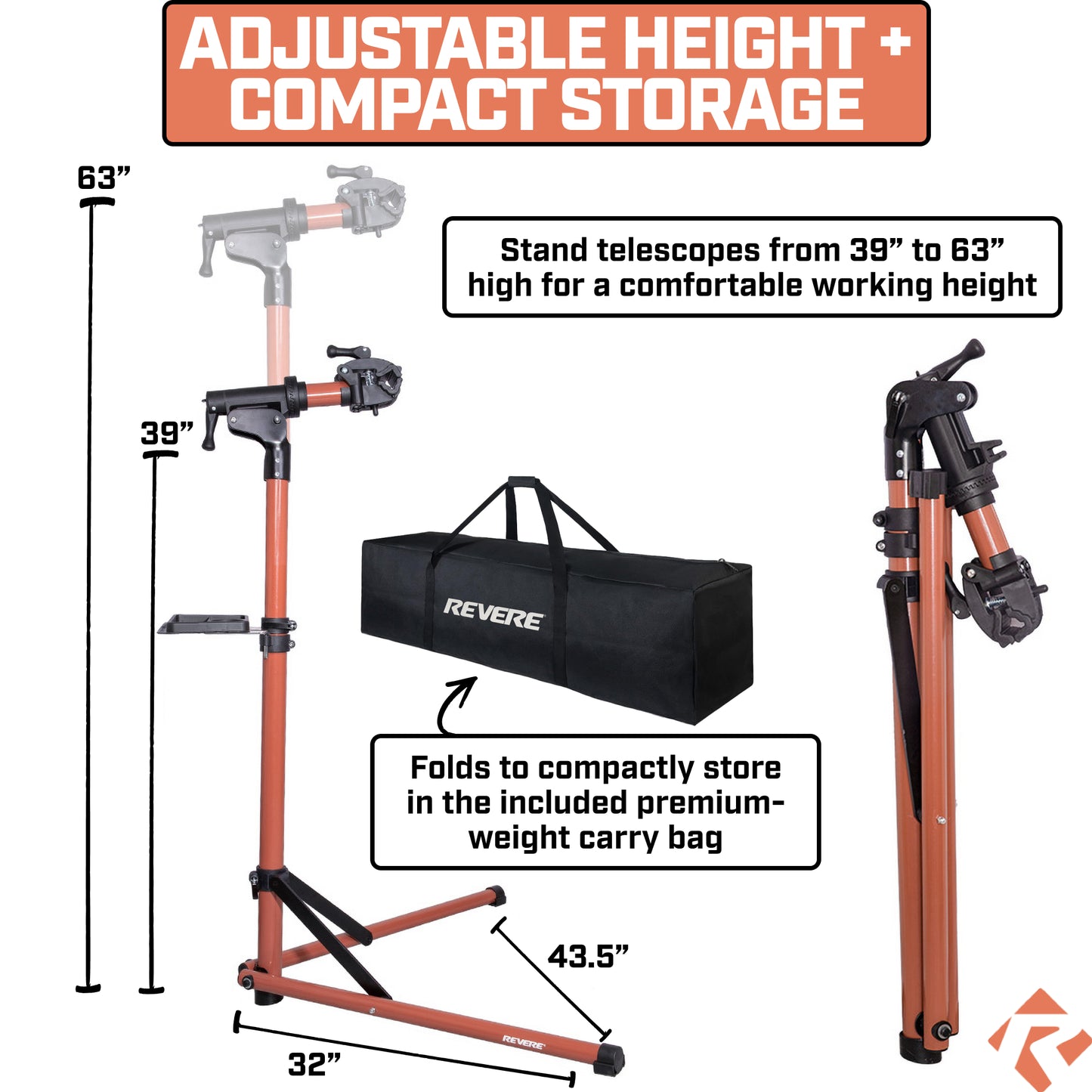 Revere Bike Repair Stand with Storage Bag - Orange