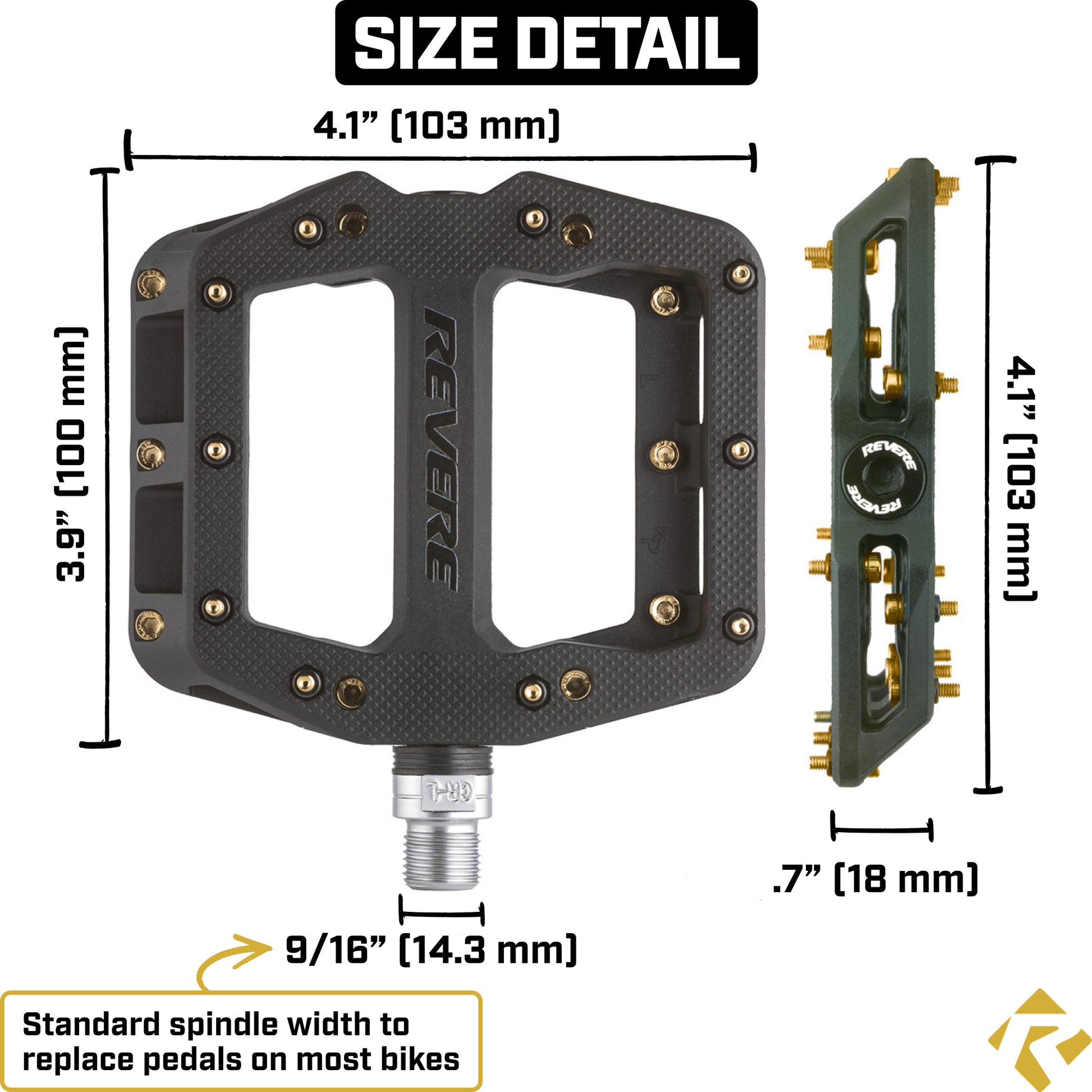 black and gold mtb pedals Revere ProGrip 1 Pedals – Gold Pins