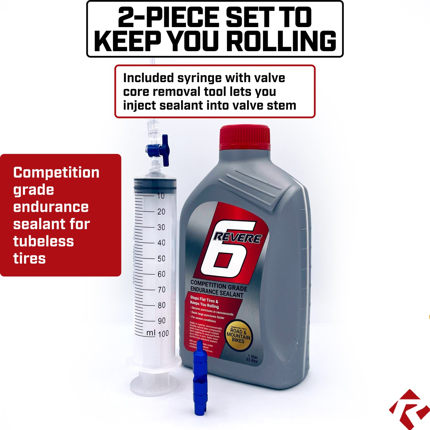 REVERE 6 Premium Tire Sealant – 32 oz Bottle + Injector Syringe