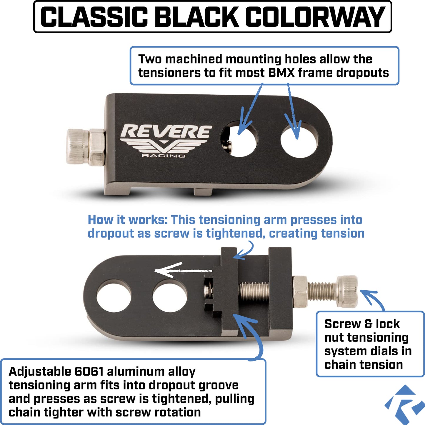 Revere BMX High Performance Chain Tensioners - Pair of 2 - Black